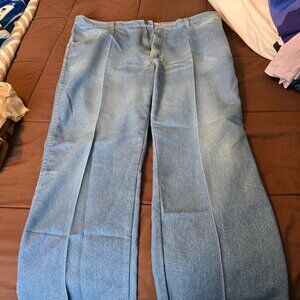 Wrangler Rugged Wear Pleated Flat Front Light Denim Blue Jeans 40 x 30 Vintage